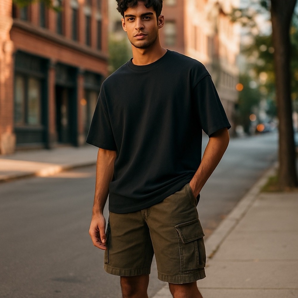 IZOD Vintage Cargo Shorts Rock Washed Relaxed Fit Casual Outdoor Olive Green‎ 34